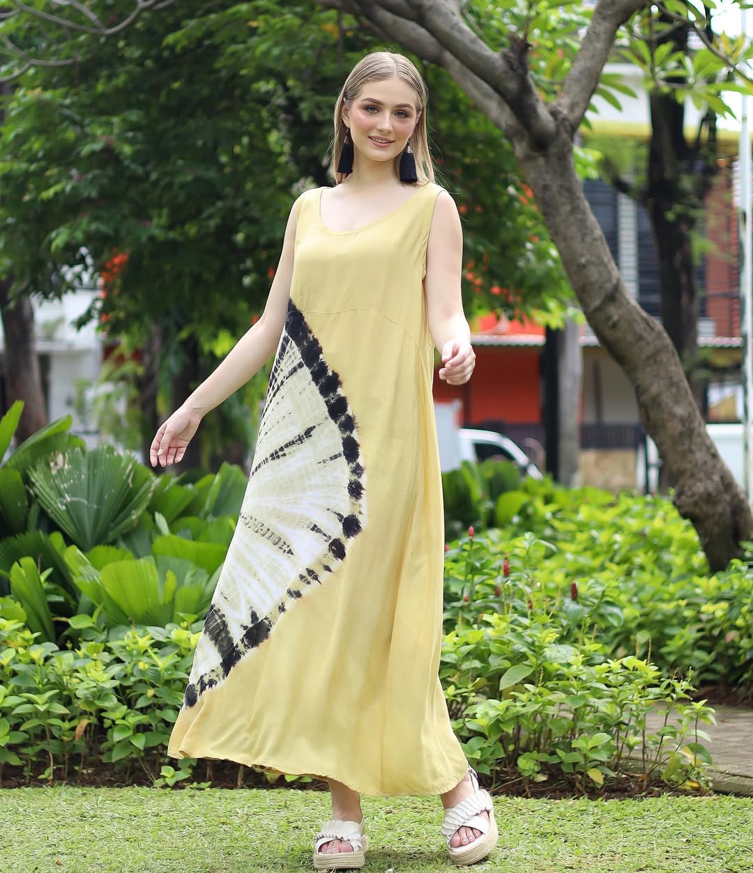 Light Yellow Summer Dress Tie Dye