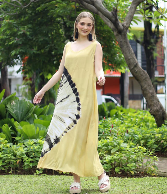Light Yellow Summer Dress Tie Dye
