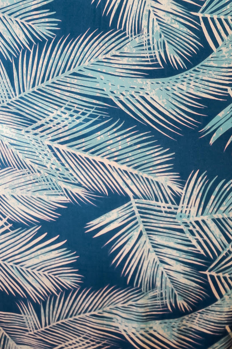 bright blue with white fern pattern swatch