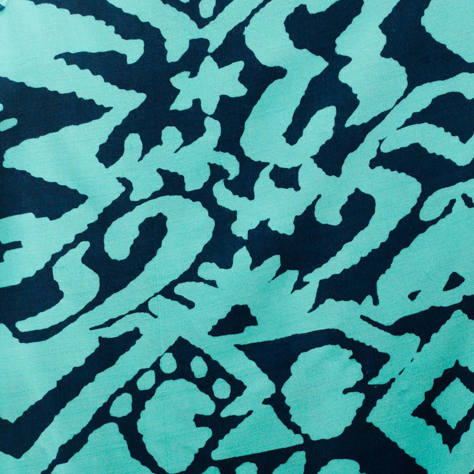 navy with large aqua pattern swatch