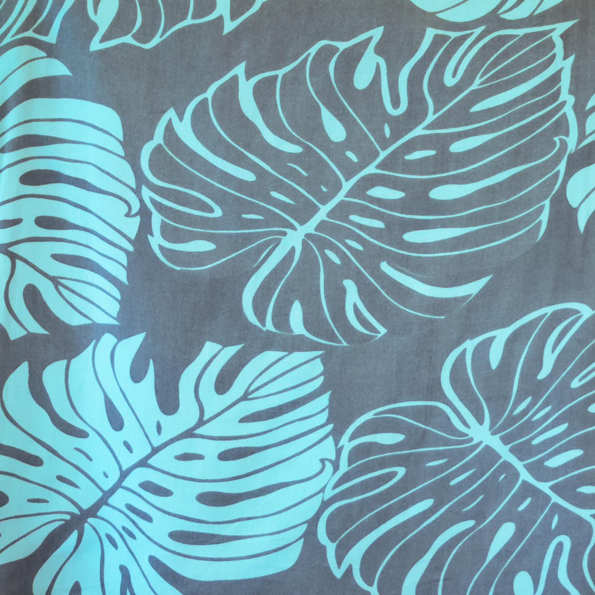 gray with aqua palm leaf pattern swatch